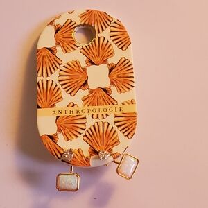Anthropologie Post Earrings Baguete Ivory Stone hoop design  New with tags